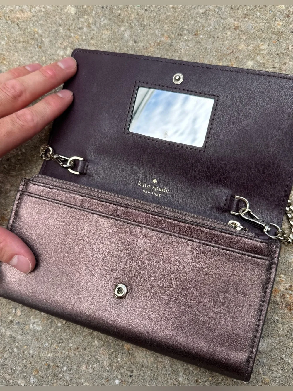 Kate Spade Briar Lane Quilted Emelyn Metallic Oak Wristlet Clutch Bag Purple